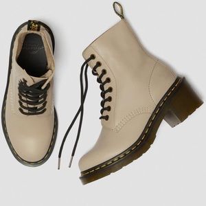 DR. MARTENS CLEMENCY LEATHER HEELED LACE UP BOOTS